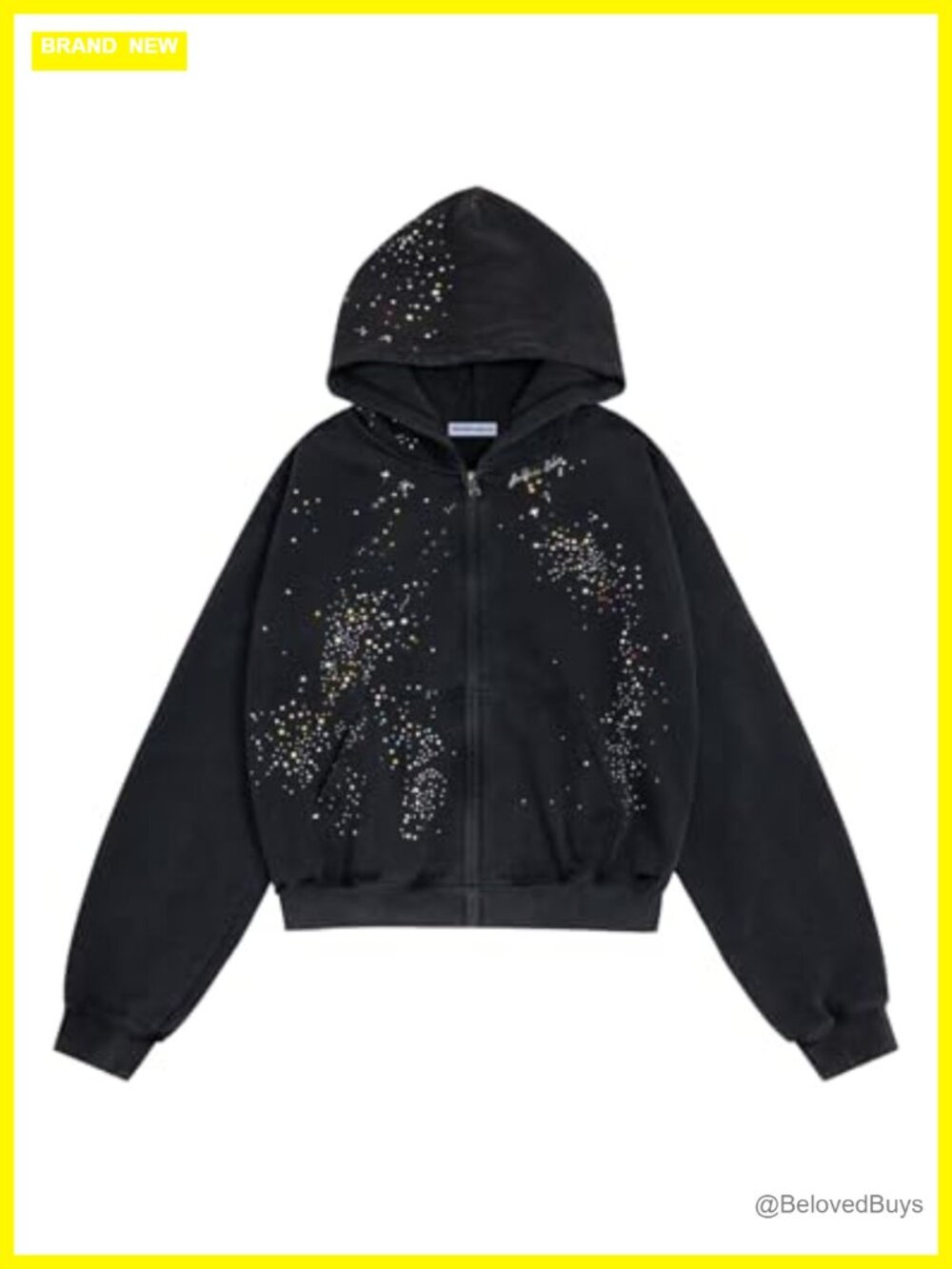 Rhinestone Star Zip Up Hoodie Oversized Unisex Streetwear